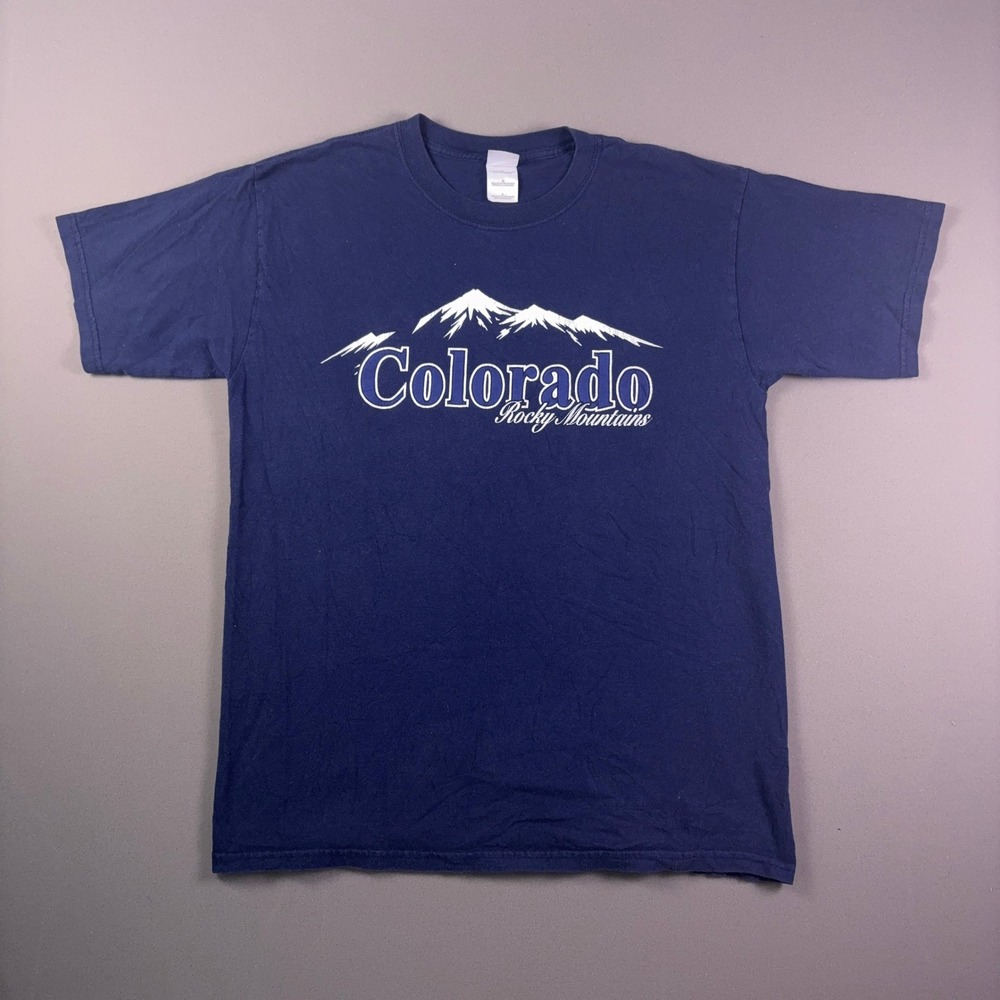 Vintage 90s Colorado Rocky Mountains T Shirt Navy Blue Gildan Heavyweight Large